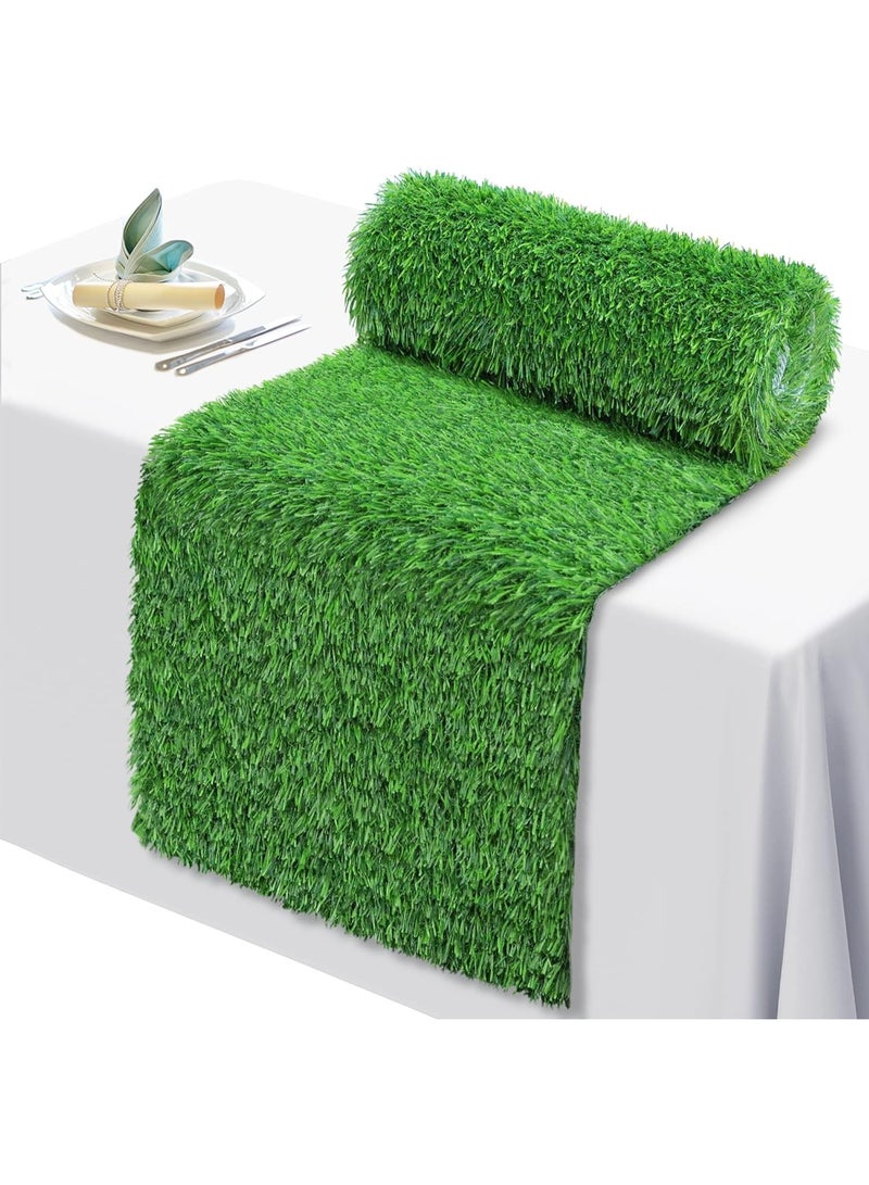 SOLARAE 12x72 Inch Artificial Grass Dining Table Runner Green Table Decor for Holiday Party, Kitchen Decor, Wedding, Banquet, Indoor/Outdoor Tea Party Decorations(Grass Style) - Image 1
