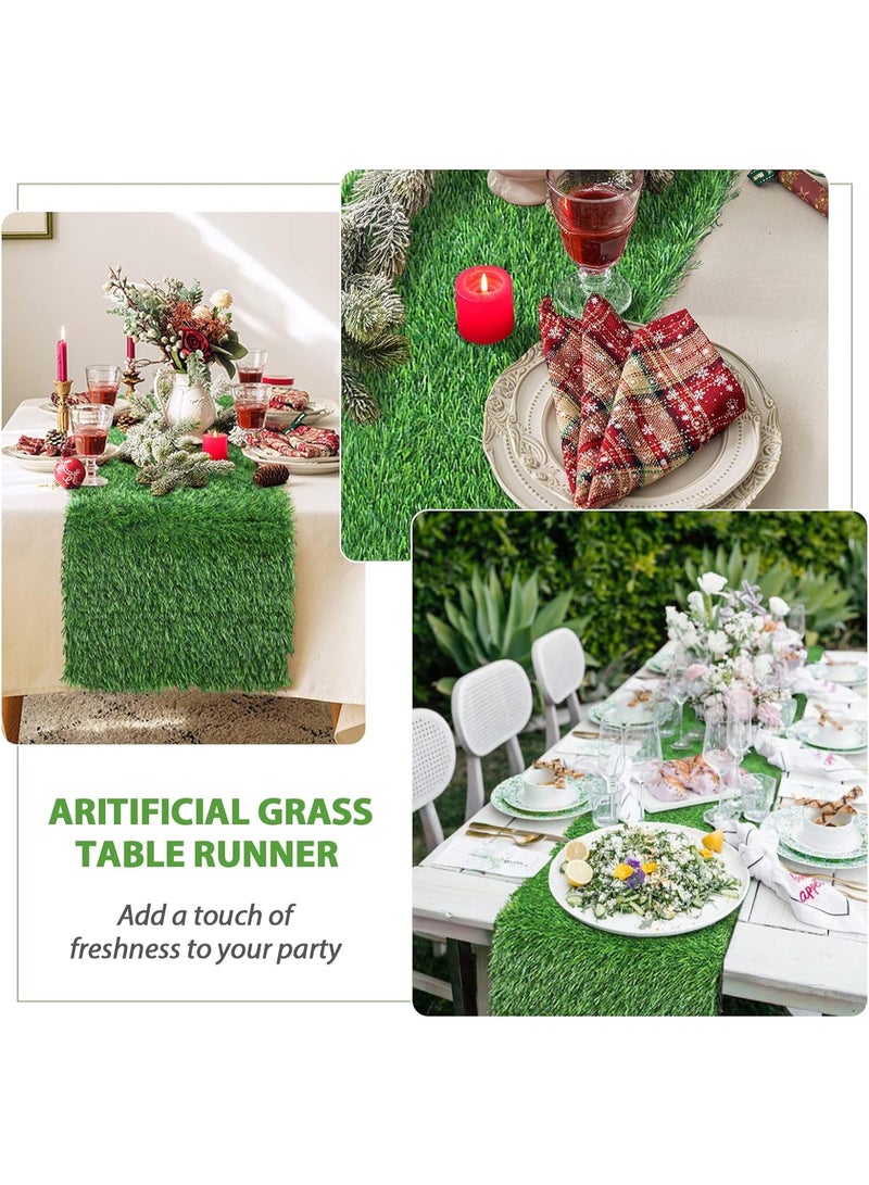 SOLARAE 12x72 Inch Artificial Grass Dining Table Runner Green Table Decor for Holiday Party, Kitchen Decor, Wedding, Banquet, Indoor/Outdoor Tea Party Decorations(Grass Style) - Image 3