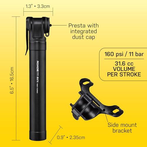 Topeak Roadie TT Bike Pump – Premium Twin Turbo Mini Pump for Road Bikes, 160 psi / 11 Bar Capacity, Full Aluminum Construction, Lightweight Design, High-Speed Inflation System - Image 3