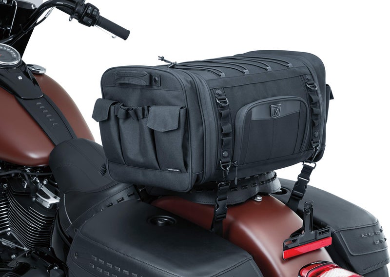 Kuryakyn 5283 Momentum Drifter Motorcycle Travel Luggage: Weather Resistant Roll Bag with Sissy Bar Straps, Black, 18.5” W x 11.5” T x 12” D - Image 1