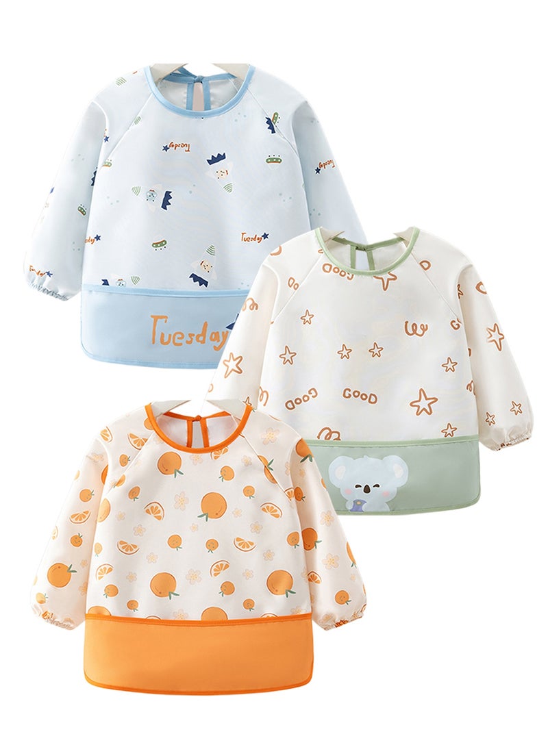 Splendors 3-Pack Long Sleeve Bib for Infants and Toddlers Ages 3-5 – Elastic Cuffs, Large Pockets, Waterproof Recycled Polyester – Convenient for Meals and Art Time - Image 1