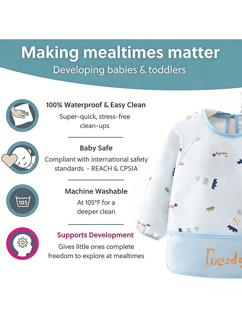 Splendors 3-Pack Long Sleeve Bib for Infants and Toddlers Ages 3-5 – Elastic Cuffs, Large Pockets, Waterproof Recycled Polyester – Convenient for Meals and Art Time - Image 5