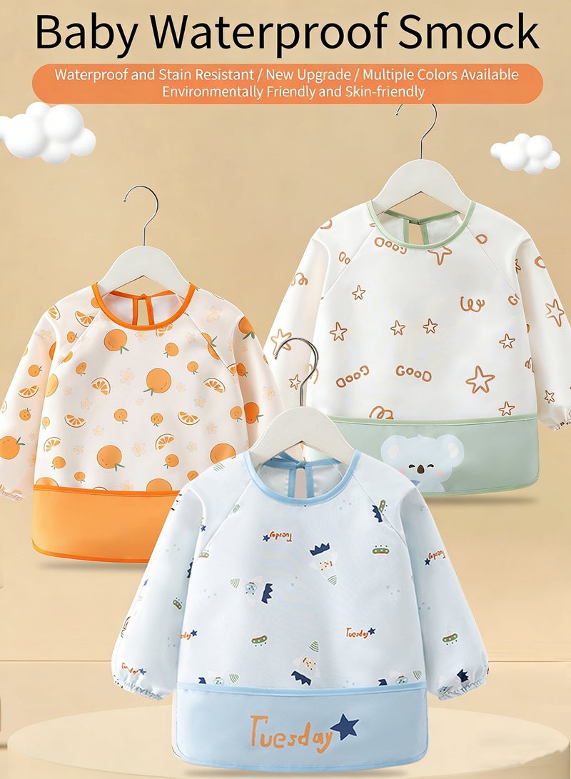 Splendors 3-Pack Long Sleeve Bib for Infants and Toddlers Ages 3-5 – Elastic Cuffs, Large Pockets, Waterproof Recycled Polyester – Convenient for Meals and Art Time - Image 2