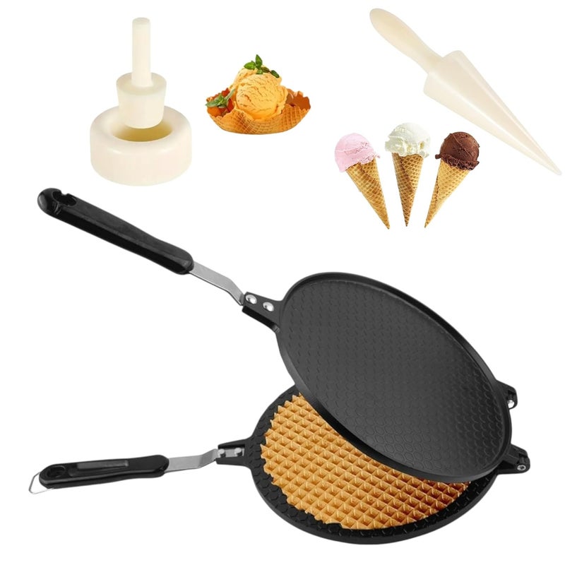 THW صانعة الوافل التجارية غير اللاصقة مع قوالب مخروط الآيس كريم والوعاء | مطلية بتفلون | متوافقة مع موقد الغاز | مثالية لمخاريط الوافل والأوعية، الكريب، والوجبات الخفيفة - Image 1