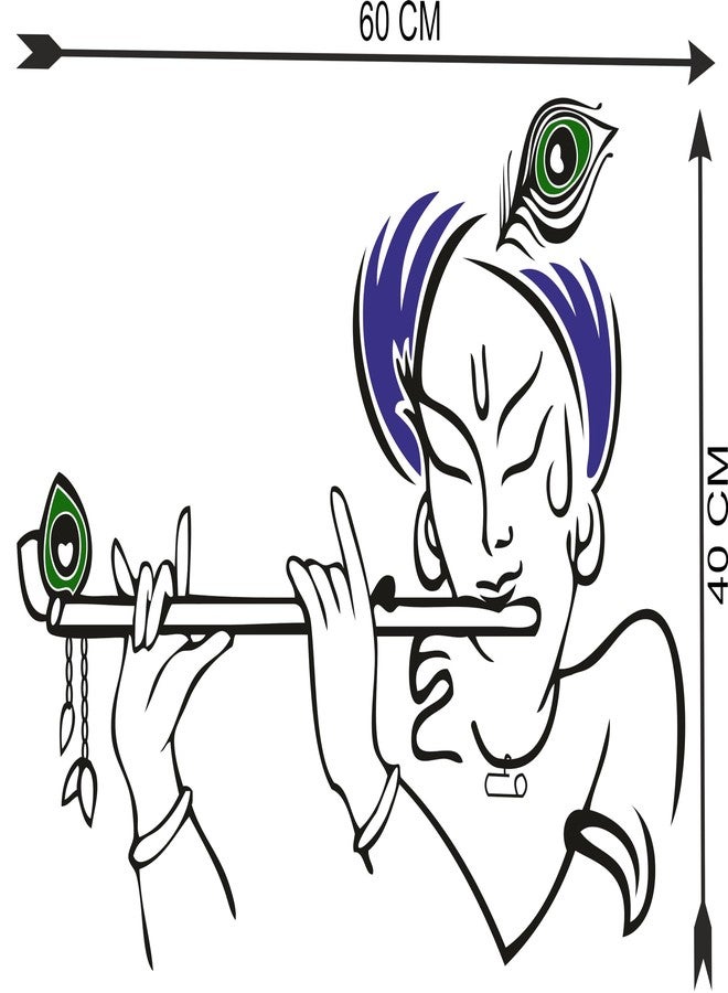 RNG ملصق جداري لطيف لغرفة الأطفال بتصميم إله كريشنا مع مزمار (فينيل، حجم متوسط، أسود وأزرق) - Image 2