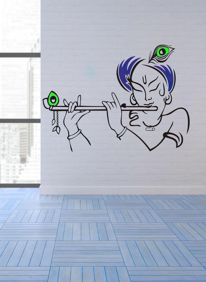 RNG ملصق جداري لطيف لغرفة الأطفال بتصميم إله كريشنا مع مزمار (فينيل، حجم متوسط، أسود وأزرق) - Image 4