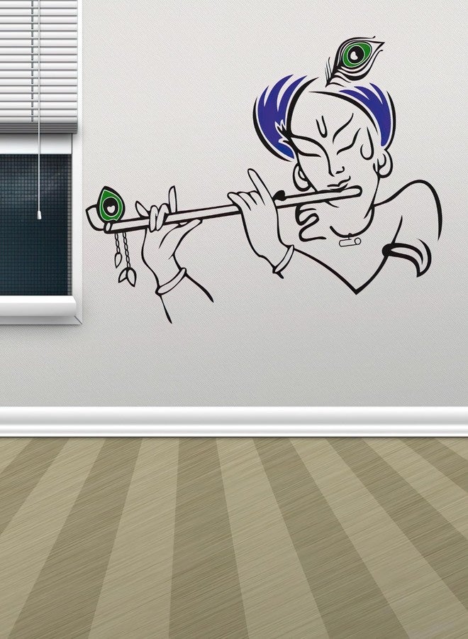 RNG ملصق جداري لطيف لغرفة الأطفال بتصميم إله كريشنا مع مزمار (فينيل، حجم متوسط، أسود وأزرق) - Image 3