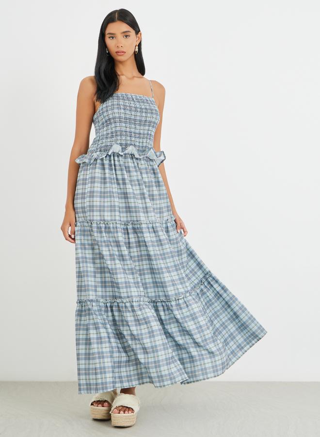 تايك تو فستان ماكسي مخطط بتفاصيل مكشكشة وأشرطة - Image 2