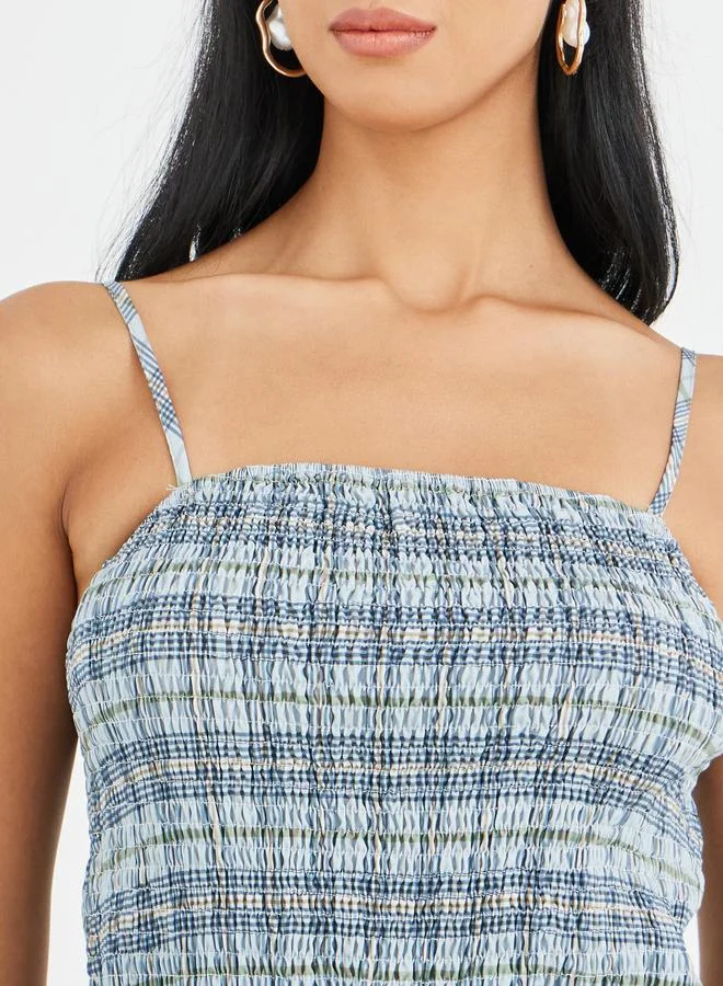 Take Two Take Two Checked Print Ruffled Detail Strappy Maxi Dress