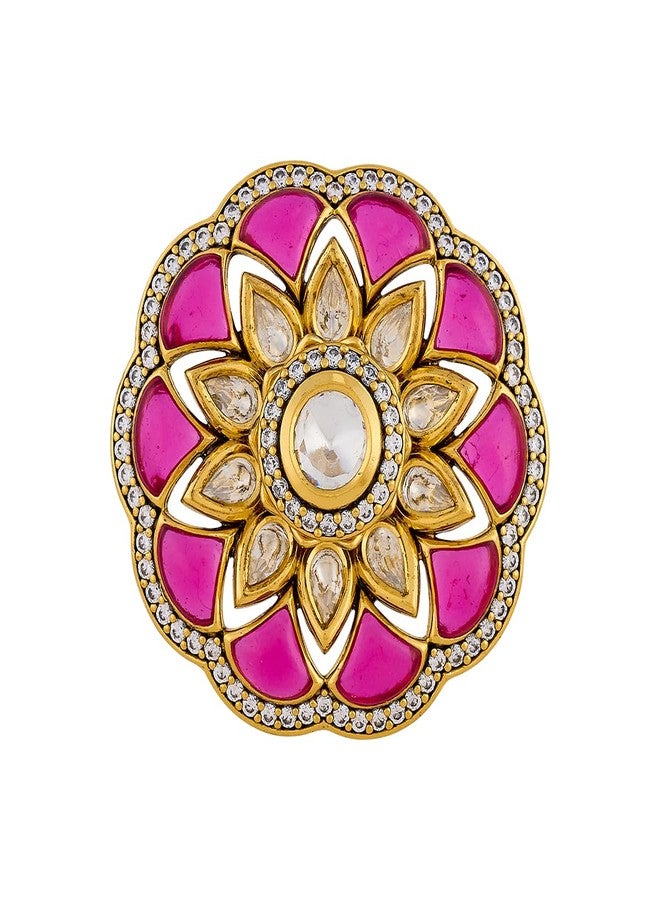 KUSHAL'S Fashion Jewellery Ruby Victorian Polished Copper Kundan adjustable Finger Ring, Best for Bridesmaid & Special Occasion - 449676 - Image 3