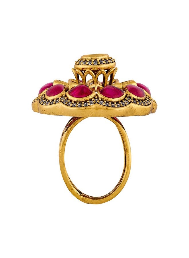 KUSHAL'S Fashion Jewellery Ruby Victorian Polished Copper Kundan adjustable Finger Ring, Best for Bridesmaid & Special Occasion - 449676 - Image 4