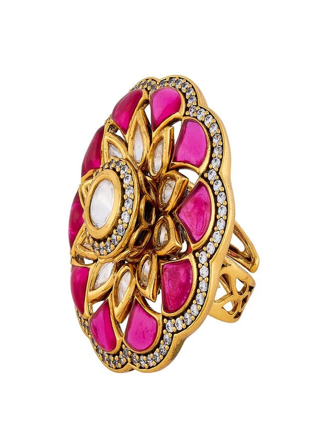 KUSHAL'S Fashion Jewellery Ruby Victorian Polished Copper Kundan adjustable Finger Ring, Best for Bridesmaid & Special Occasion - 449676 - Image 1