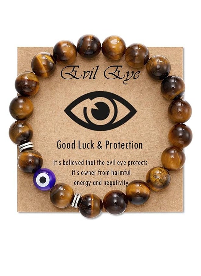 JEEJPV Evil Eye Bracelet for Men Natural Stone Bracelet Protection Good Luck Amulet for Boy Brown  - Image 1
