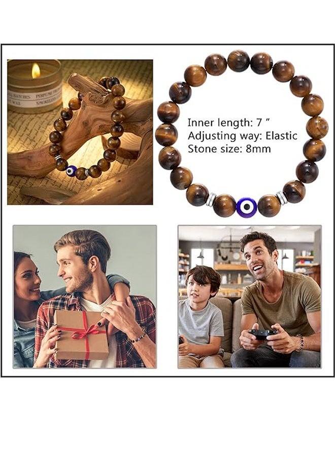 JEEJPV Evil Eye Bracelet for Men Natural Stone Bracelet Protection Good Luck Amulet for Boy Brown  - Image 5