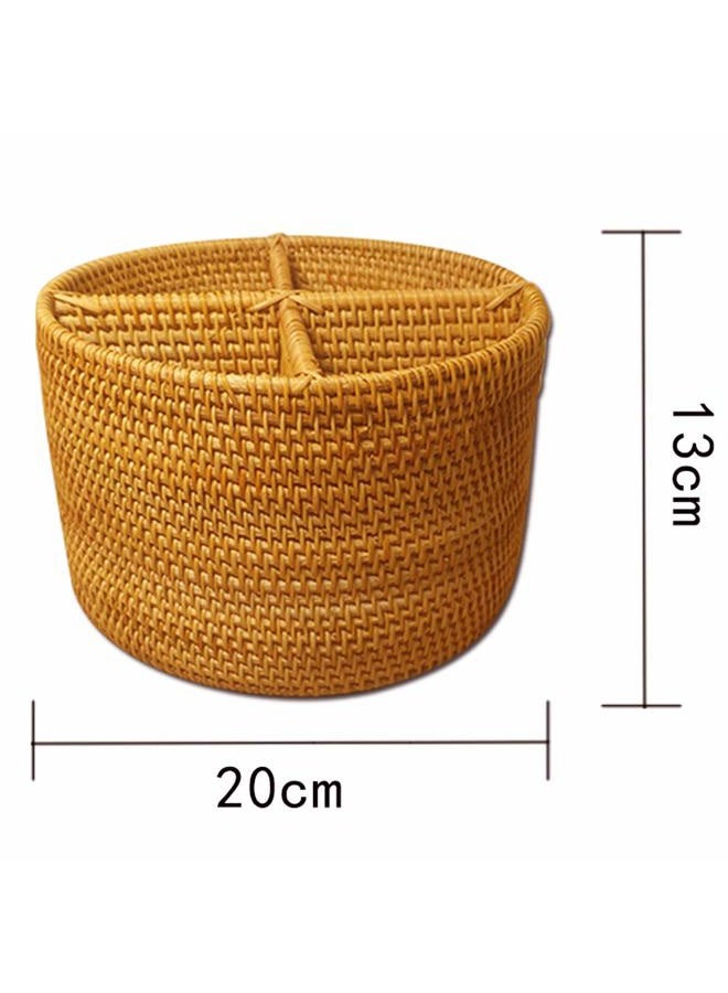 i-lan Handwoven Rattan 4 Compartments Storage Box Cosmetics Organizer Utensil and Bottle Serving Basket 200mm 4-compartment Round Box Beige 6660508 - Image 2