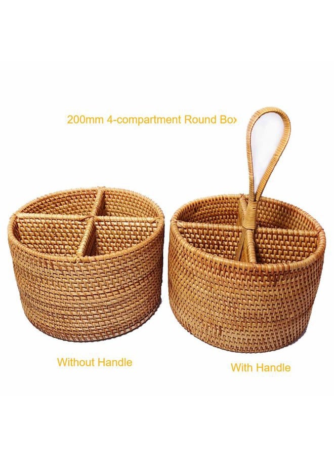 i-lan Handwoven Rattan 4 Compartments Storage Box Cosmetics Organizer Utensil and Bottle Serving Basket 200mm 4-compartment Round Box Beige 6660508 - Image 5