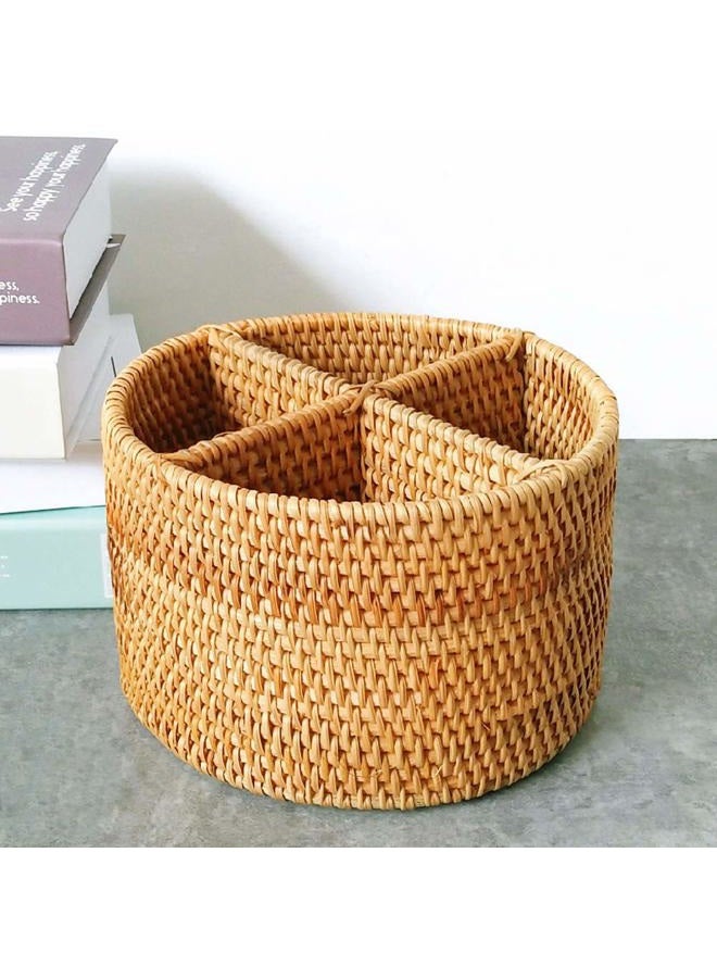 i-lan Handwoven Rattan 4 Compartments Storage Box Cosmetics Organizer Utensil and Bottle Serving Basket 200mm 4-compartment Round Box Beige 6660508 - Image 3
