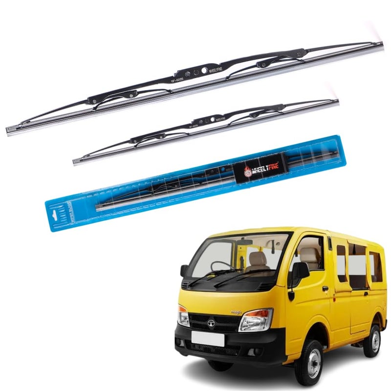 Wheelyfine Car Wiper Blades | Metal Frame | Water Repellent Windshield Wipers | Blade Refills (Tata Magic Iris (2011 Onwards) Dr 20"/Pa 17") - Image 1