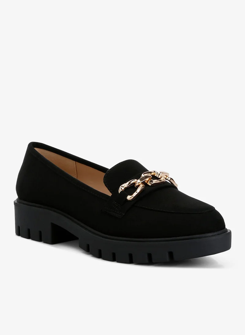 London Rag London Rag Women's Micro Suede Metal Chain Link Loafers in Black