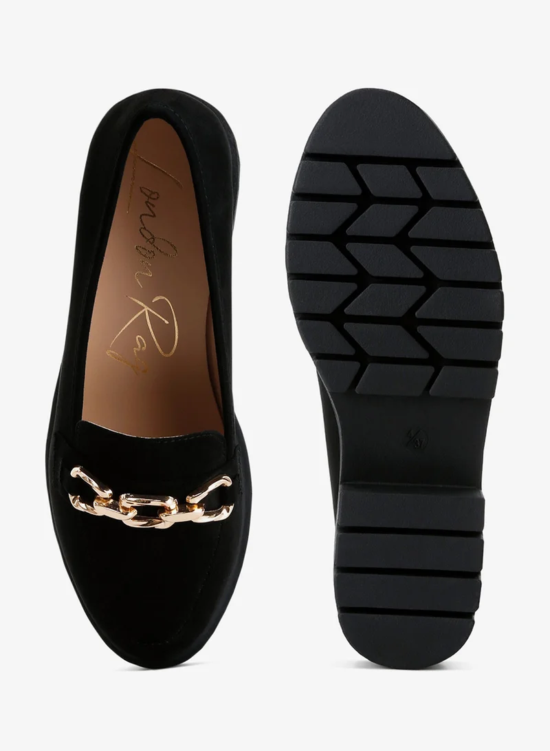 London Rag  London Rag Women's Micro Suede Metal Chain Link Loafers in Black for Women | Best Price UAE