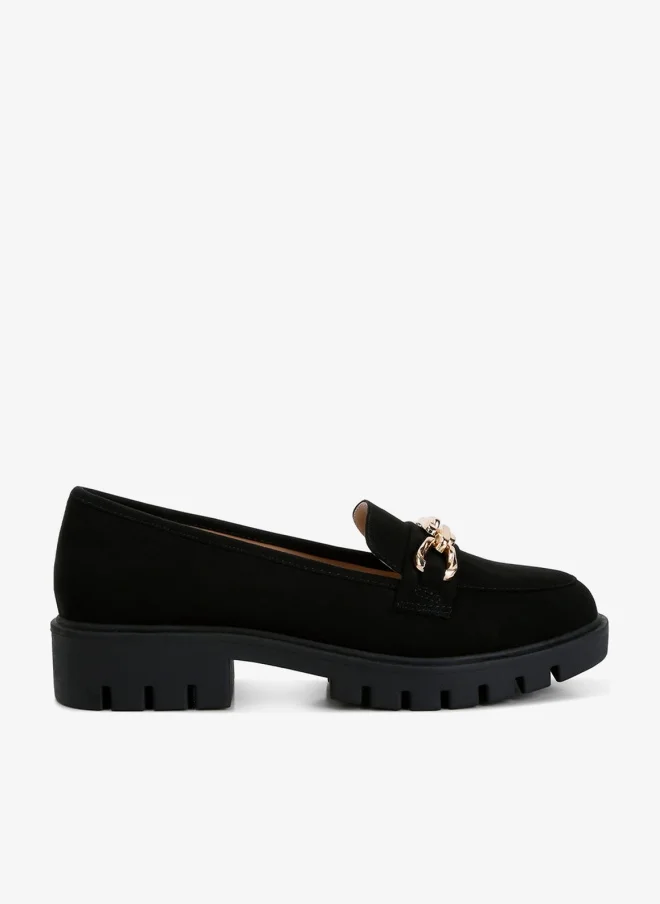 London Rag London Rag Women's Micro Suede Metal Chain Link Loafers in Black