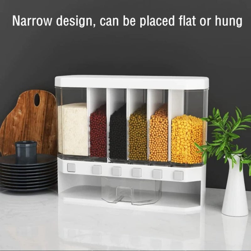AEXONIZ TOYS AEXONIZ TOYS Kitchen Storage Container Wall Mounted Cereal Plastic Dispenser 6 Grid Dry Food Dispenser Space Saving Storage Containers for Cereal Rice Nuts Candy Coffee Bean Snack Grain  - Image 2
