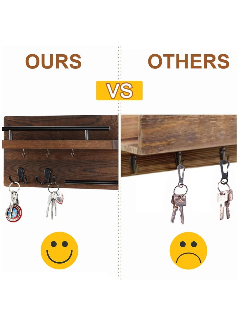 Hihonor Wall Mounted Key Holder / Hangers for Wall Decorative with 5 Key Hooks, Wooden Mail Rack Organizer with Shelf, Rustic Home Decor for Entryway Mudroom Hallway Office, Brown - Image 3