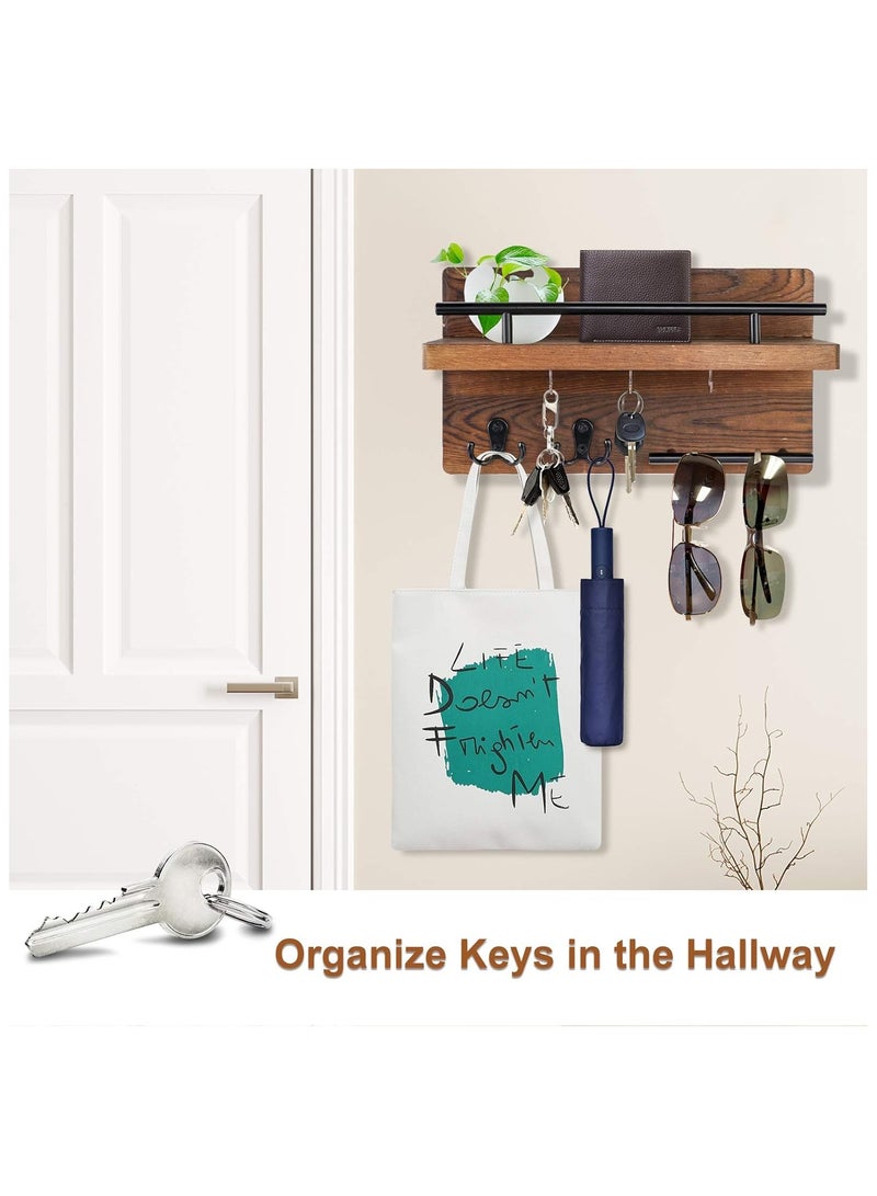 Hihonor Wall Mounted Key Holder / Hangers for Wall Decorative with 5 Key Hooks, Wooden Mail Rack Organizer with Shelf, Rustic Home Decor for Entryway Mudroom Hallway Office, Brown - Image 5