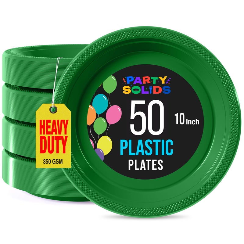 Exquisite Party Solids Green Plastic Plates For Party Supplies 10" Green Disposable Plates Heavy Duty 50 Pcs Plastic Dinnerware Sets Heavy Duty 350 GSM Disposable Dinnerware Set - Image 1