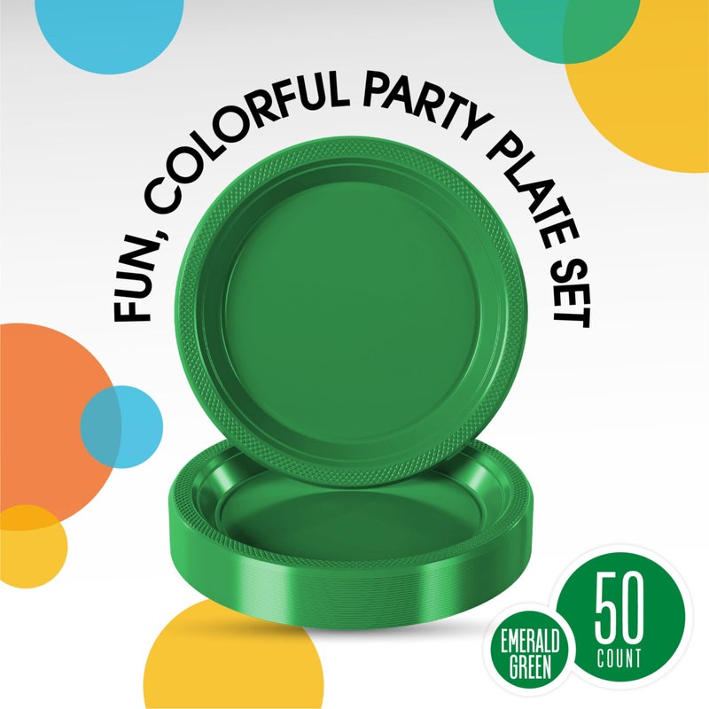Exquisite Party Solids Green Plastic Plates For Party Supplies 10" Green Disposable Plates Heavy Duty 50 Pcs Plastic Dinnerware Sets Heavy Duty 350 GSM Disposable Dinnerware Set - Image 2