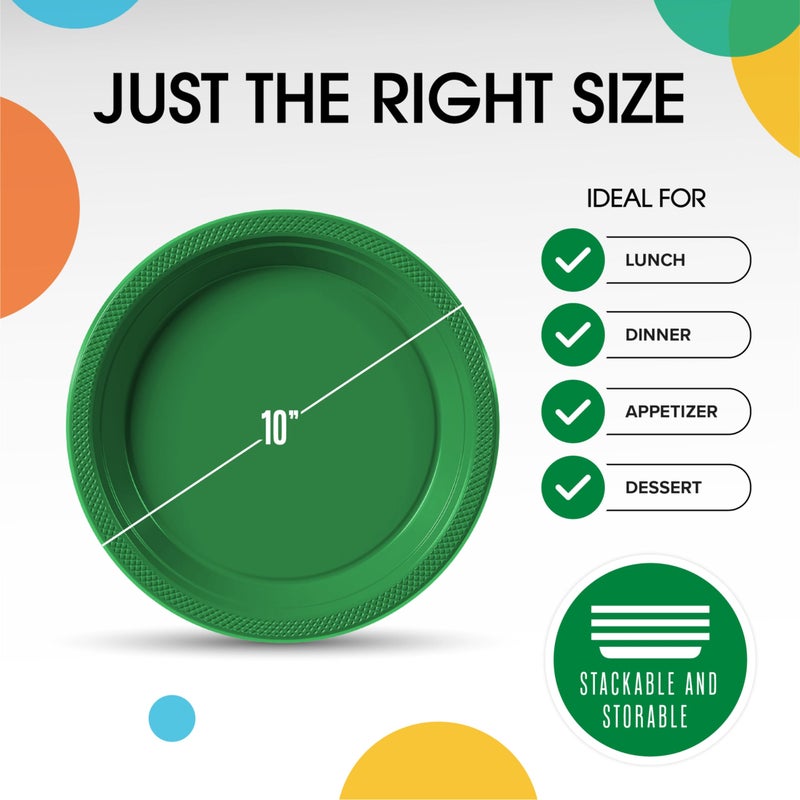 Exquisite Party Solids Green Plastic Plates For Party Supplies 10" Green Disposable Plates Heavy Duty 50 Pcs Plastic Dinnerware Sets Heavy Duty 350 GSM Disposable Dinnerware Set - Image 3