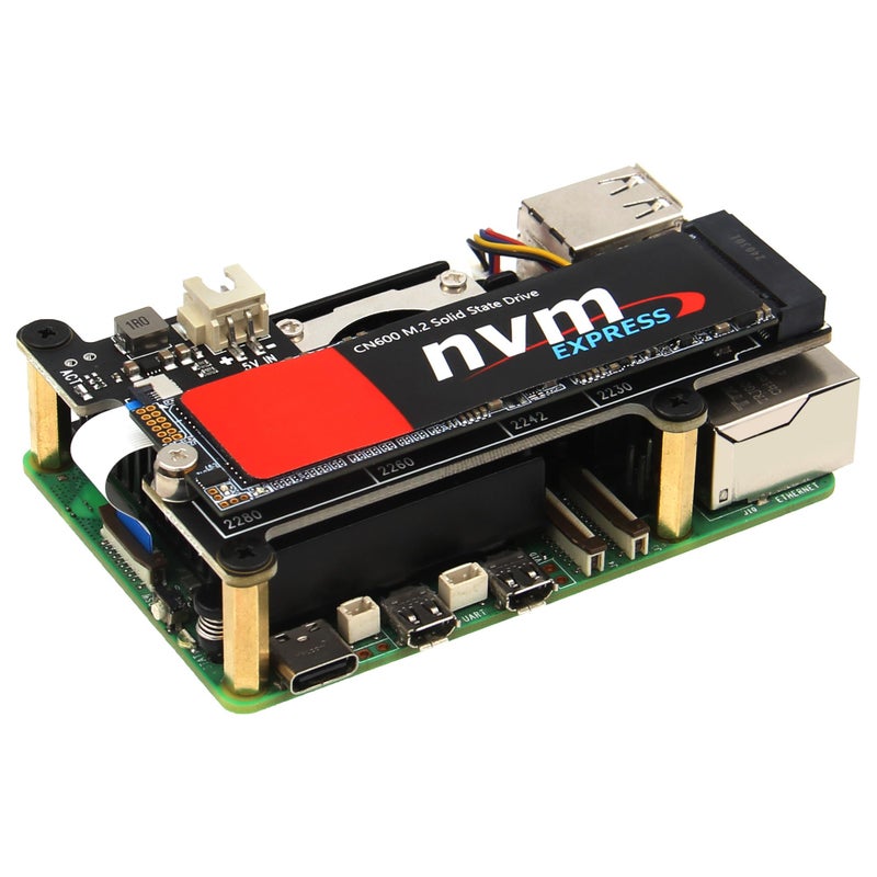 Geekworm X1001 PCIe to M.2 HAT Key-M NVMe SSD PIP PCIe Peripheral Board for Raspberry Pi 5 Support M.2 2230/2242/2260/2280 SSD - Image 1