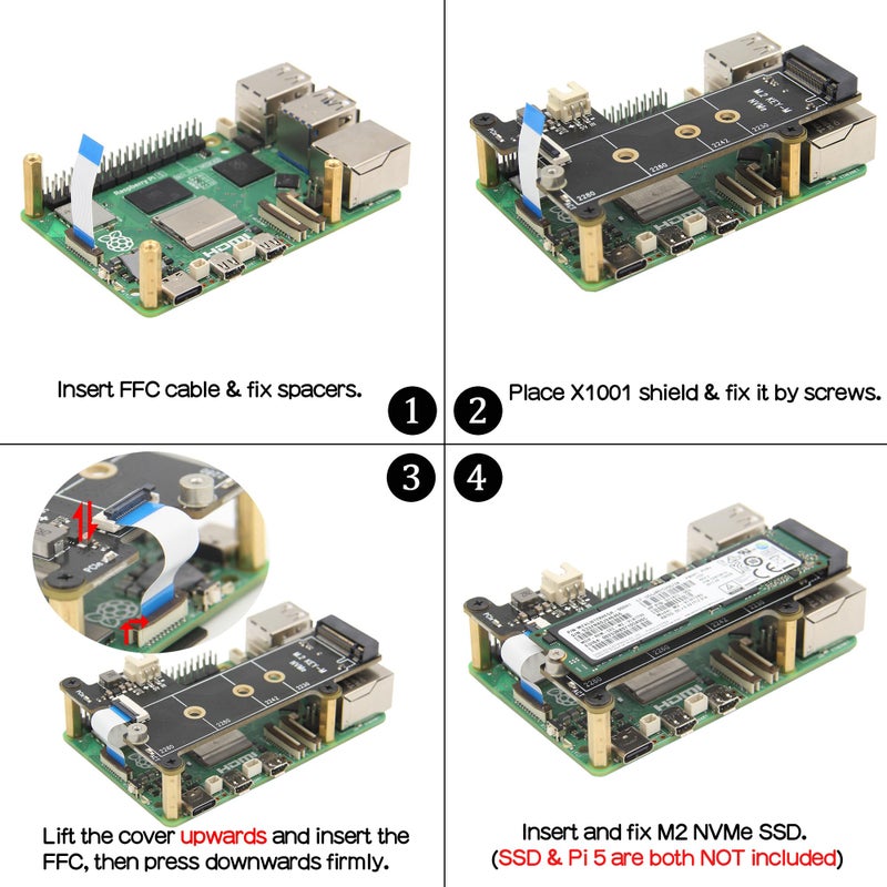 Geekworm X1001 PCIe to M.2 HAT Key-M NVMe SSD PIP PCIe Peripheral Board for Raspberry Pi 5 Support M.2 2230/2242/2260/2280 SSD - Image 5