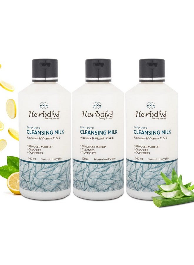 Herbdiva Deep Pore Cleansing Milk Aloevera & Vitamin C & E Extract,100 ml | Penetrate The Skin Gently To Help Remove Germs, Dirt |For All Skin Types-(Pack of 3) - Image 1