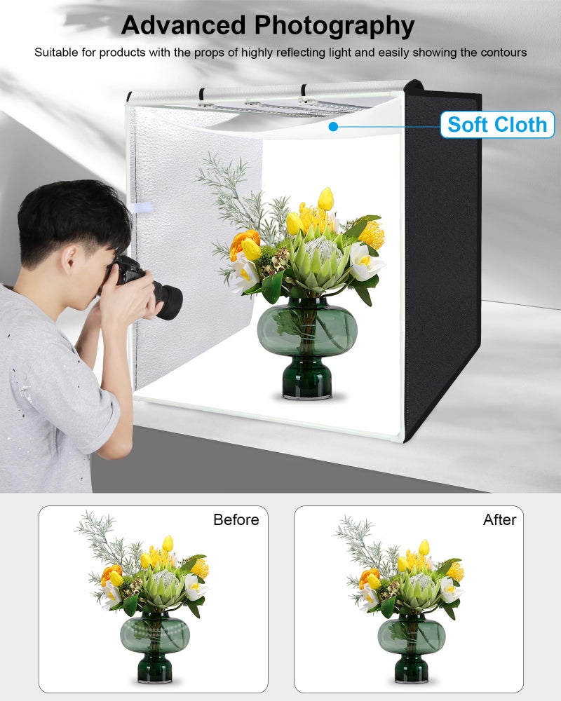 PULUZ 32"x32" Light Box Photography, Large Photo Light Box with 3 Stepless Dimming Light Panel, 234 LED Beads, Professional Photo Booth Shooting Tent Kit with 4 Color Backdrops for Product Photography - Image 4