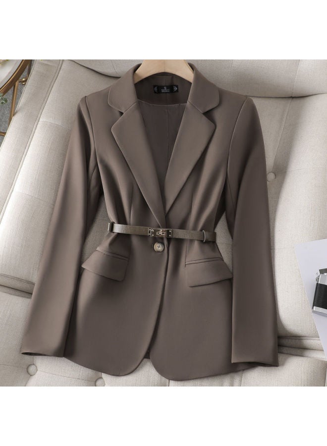 Lotus-leaf Collar Coat Women's British-style Tight Waist Slimming Spring And Autumn New Elegant Casual Professional Top Workplace Dress Western 