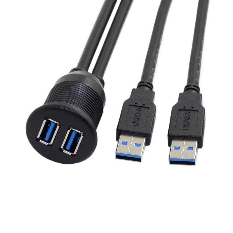 xiwai كابل تمديد مسطح مقاوم للماء مزدوج USB 3.0 مع AUX لتثبيت السيارة على لوحة القيادة بطول 1 متر - Image 1