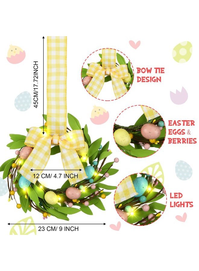 Syhood 2 Pieces 9" Mini Easter Wreath with Lights Easter Wreaths for Front Door Decorative Eggs Wreath Farmhouse Kitchen Cabinet Wreaths with Ribbon for Porch Wall Window Decor - Image 2