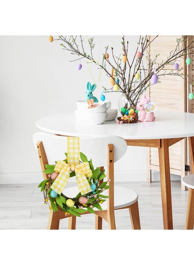 Syhood 2 Pieces 9" Mini Easter Wreath with Lights Easter Wreaths for Front Door Decorative Eggs Wreath Farmhouse Kitchen Cabinet Wreaths with Ribbon for Porch Wall Window Decor - Image 3