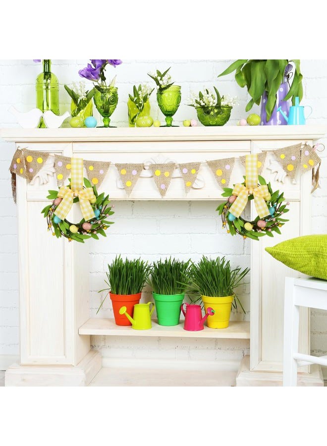 Syhood 2 Pieces 9" Mini Easter Wreath with Lights Easter Wreaths for Front Door Decorative Eggs Wreath Farmhouse Kitchen Cabinet Wreaths with Ribbon for Porch Wall Window Decor - Image 5