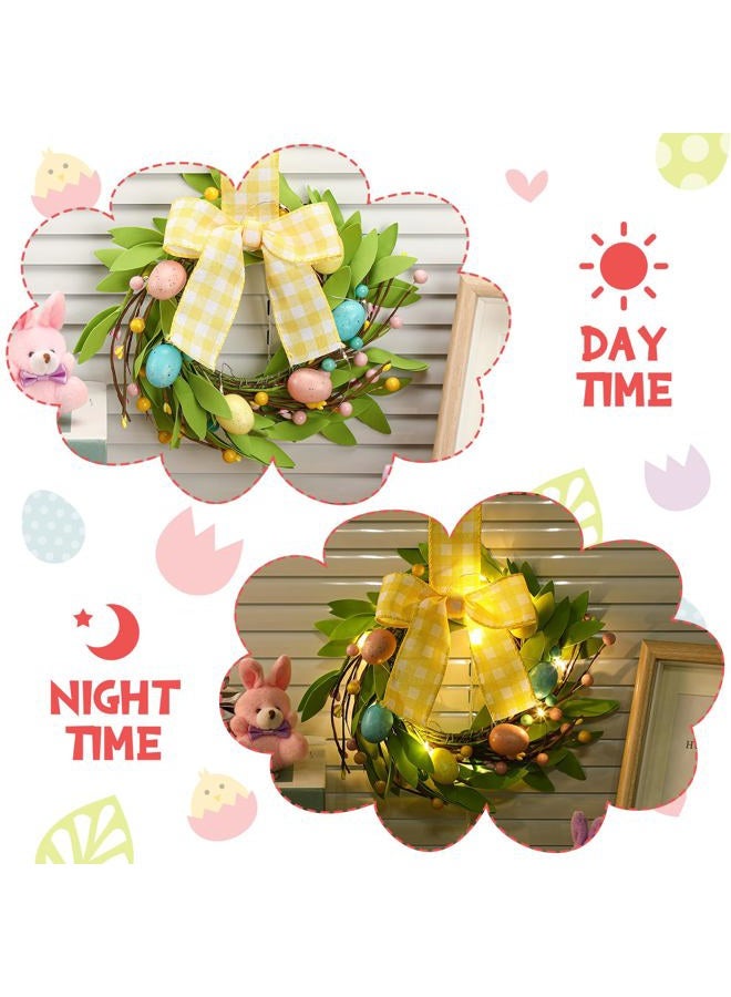 Syhood 2 Pieces 9" Mini Easter Wreath with Lights Easter Wreaths for Front Door Decorative Eggs Wreath Farmhouse Kitchen Cabinet Wreaths with Ribbon for Porch Wall Window Decor - Image 4