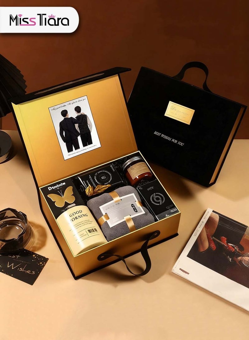 MissTiara Gift Basket for Men - Valentine's Day,Birthday Gift Box, Get Well Soon Gift Set Contains 7 Inspiring Gifts, Relaxation Spa Package for Men, Brotherhood Friendship, Male Friend Gifts - Image 1
