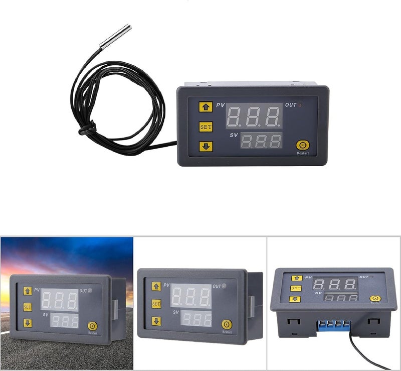 W3230, Digital Temperature Controller Thermostat, High Temp Alarm, Select Cooling or Heating, Automatically Start, Temperature Calibration, Relay Output, with (220 red - Image 2
