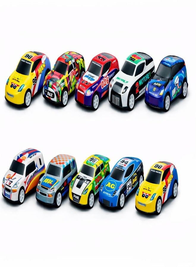Brand Conquer Die-Cast Metal Pullback Toy Cars, Mini Sports Car & Police Cars | Durable Metal Body Cars with Pull Back Mechanism | Kids Toy Cars Gift Set | Size 2.5 * 3 * 6.5 cm (Set of 10) - Image 1