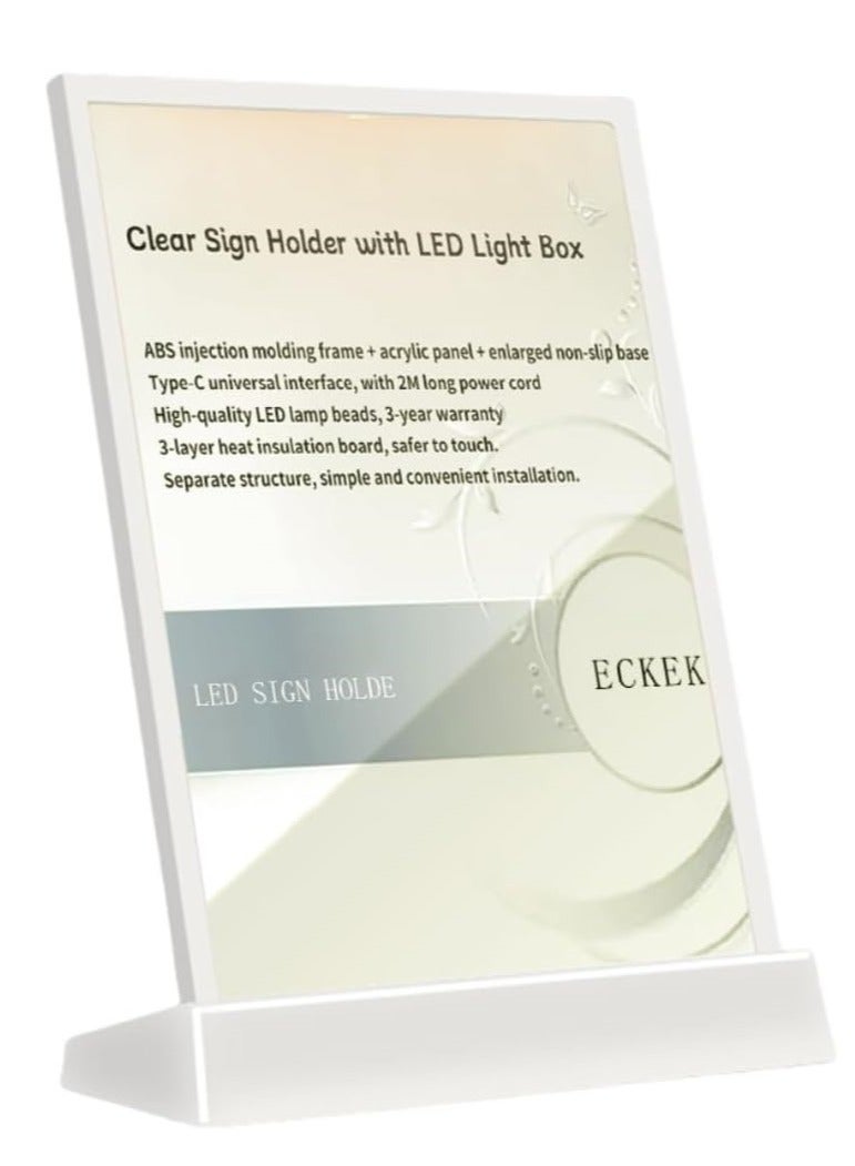 Eckek  LED Sign Holder Clear Sign Holder with LED Light Box, Table Menu Display Stand with Color Lights LED Menu Board A4 - Image 1