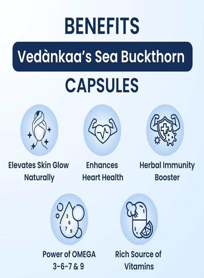 Vedànkaa Sea Buckthorn Capsules (Berry Powder Extract) - Loaded with Ultra High Potency Vitamin A,C,E,K, Omega-3,6,7,9 & Pure Antioxidants for Healthy Skin, Heart, Immunity - 60 Capsule, 500mg - Image 2