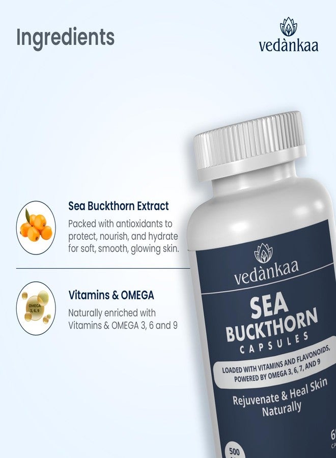 Vedànkaa Sea Buckthorn Capsules (Berry Powder Extract) - Loaded with Ultra High Potency Vitamin A,C,E,K, Omega-3,6,7,9 & Pure Antioxidants for Healthy Skin, Heart, Immunity - 60 Capsule, 500mg - Image 3