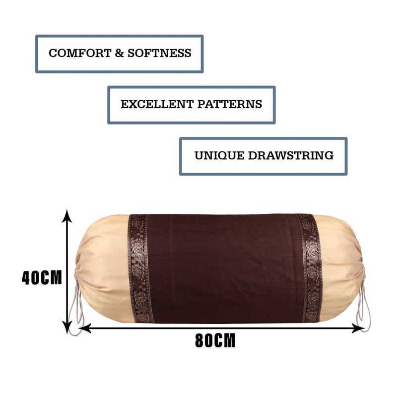 Kuber Industries Bolster Covers | Dupion Polyester Bolster Cover Set | Diwan Bolster Cover Set | Lace Design Masand Cover | 16x32 Inch | Pack of 6 | Brown - Image 3