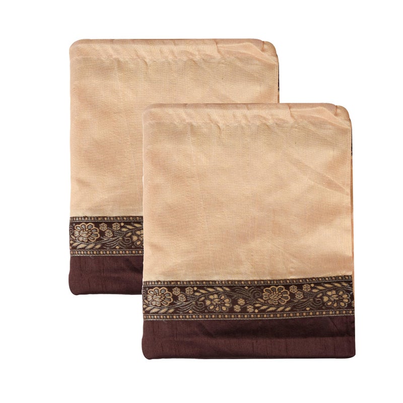 Kuber Industries Bolster Covers | Dupion Polyester Bolster Cover Set | Diwan Bolster Cover Set | Lace Design Masand Cover | 16x32 Inch | Pack of 6 | Brown - Image 4