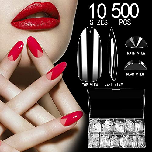 ELECTOMANIA 500pcs Fake Nails - 10 Sizes, Transparent & Acrylic False Nails with Case for Salons & DIY Nail Art (Long Oval) - Image 4
